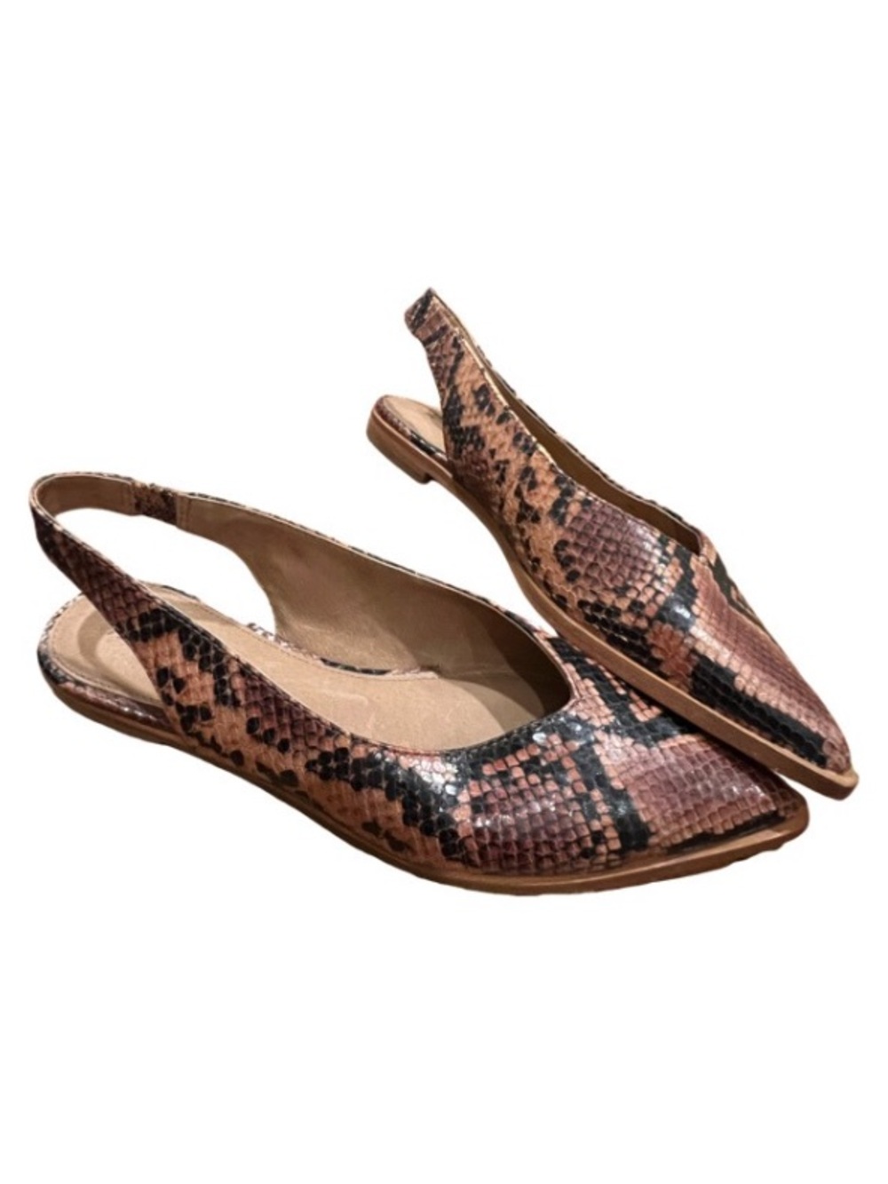 Frye Women’s Brown Snake-Print Slingback Flats Size 9